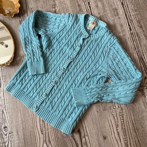 Vintage L.L. Bean Blue Chunky Knit Button Down Cardigan Sweater Size Small
